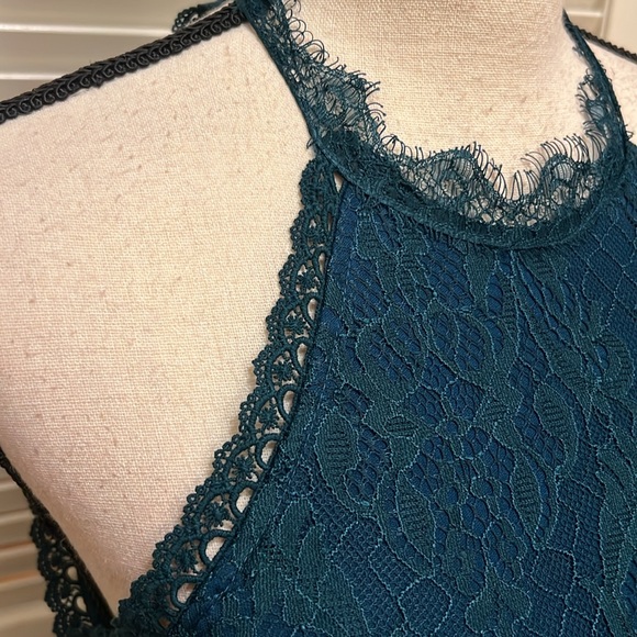 Lulus Kiss Me at Midnight Lace Halter Bodycon Midi Dress in Forest Green, Sz S - Picture 10 of 17